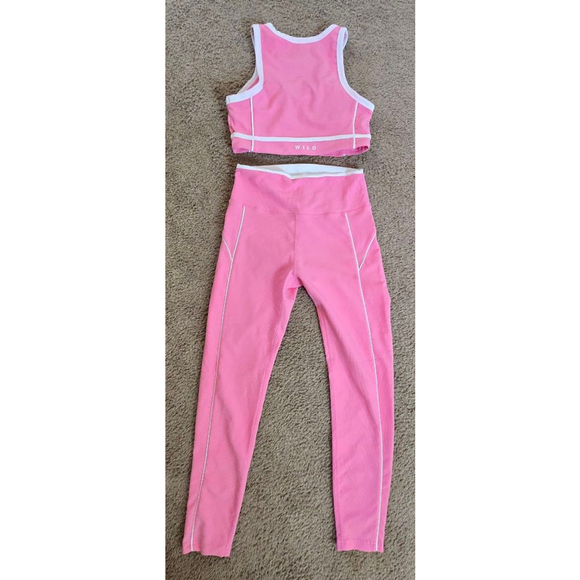 WILO the Label Bubblegum Pink & White Ribbed Activewear Set Bra Legging Size M - Picture 9 of 10